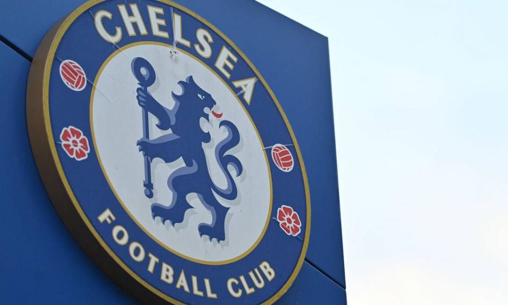Chelsea logo on the side of the stadium.