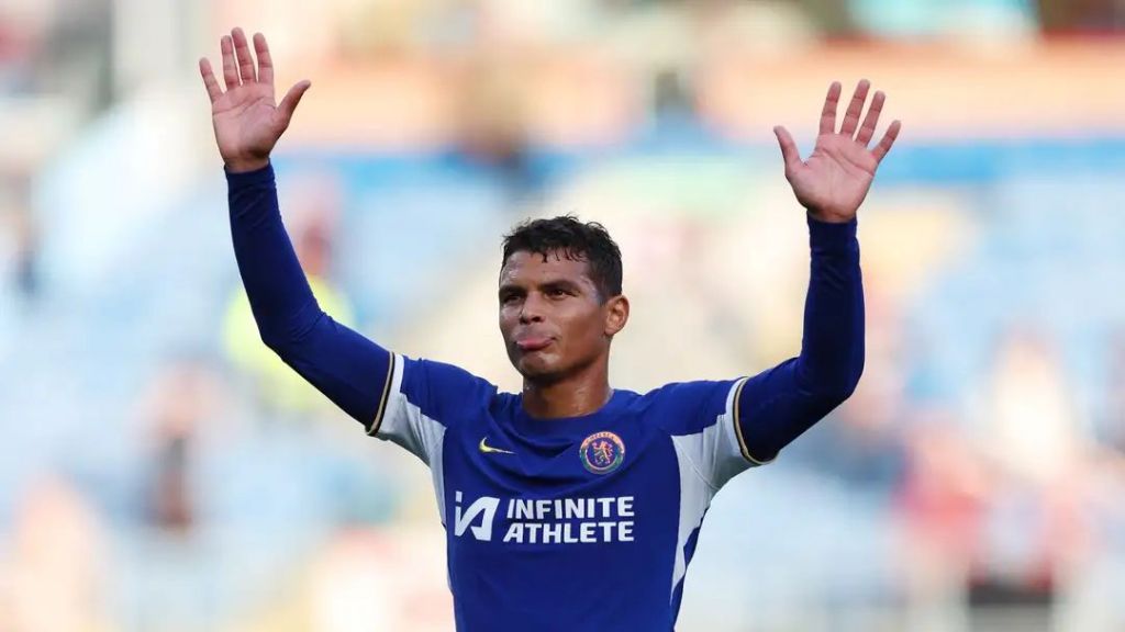 Thiago Silva salutes the Chelsea fans.