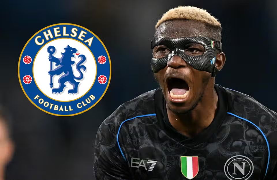 Victor Osimhen with a Chelsea logo