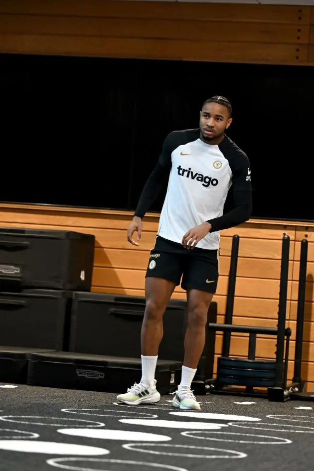 Christopher Nkunku trains in the gym.