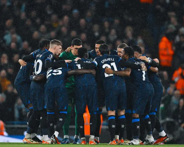 Chelsea huddle for a pre-match team talk