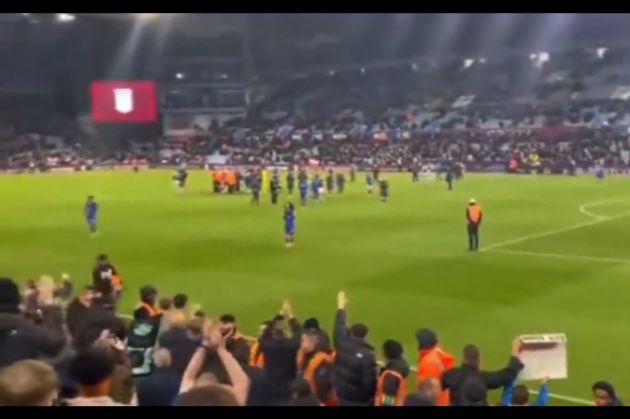 Marc Cucurella in front of the Chelsea fans.