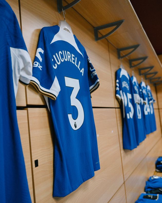 Marc Cucurella's shirt hangs on the wall in the dressing room.