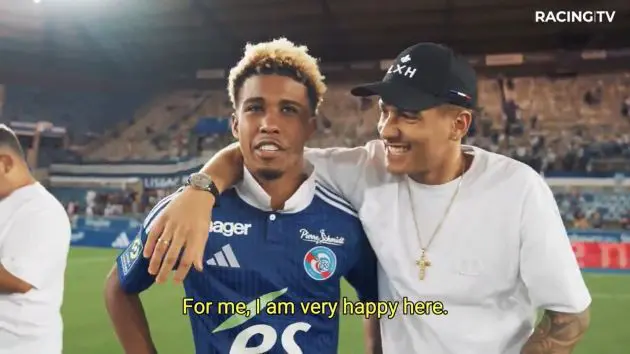 Angelo Gabriel and Andrey Santos on the pitch after Strasbourg game.