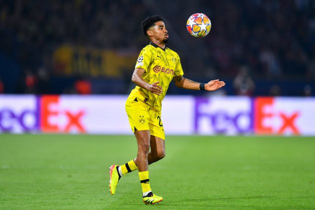 Ian Maatsen in action for Borussia Dortmund.