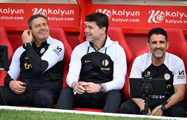 Mauricio Pochettino and his staff on the bench.