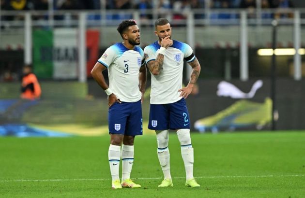 Reece James and Kyle Walker in action for England.