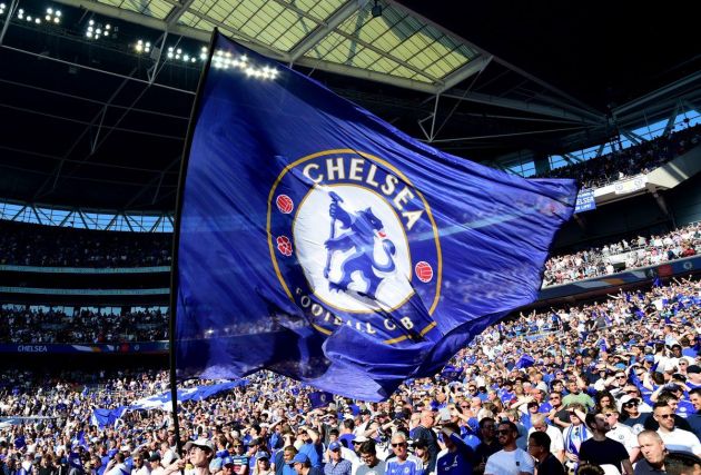 A Chelsea flag flying at Wembley.