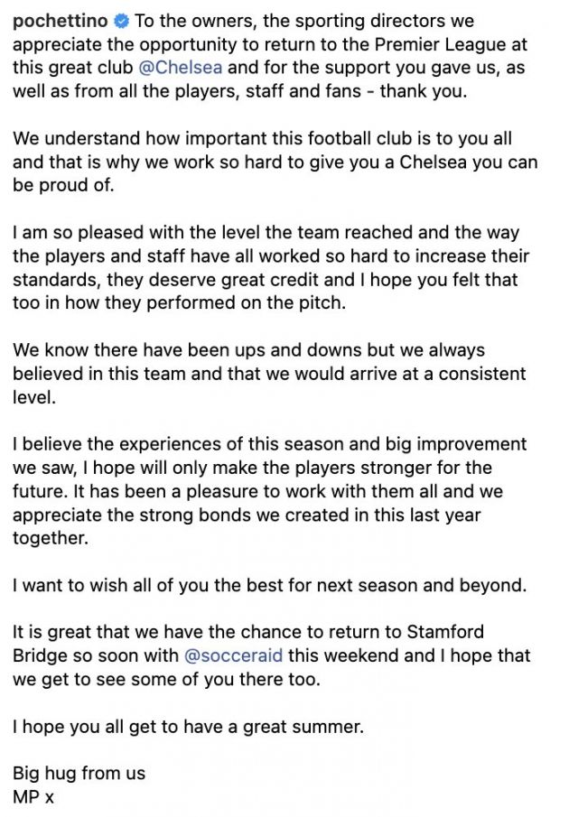 Mauricio Pochettino's message to Chelsea fans