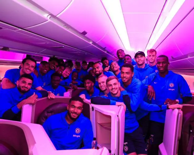 Chelsea squad on flight out to preseason.