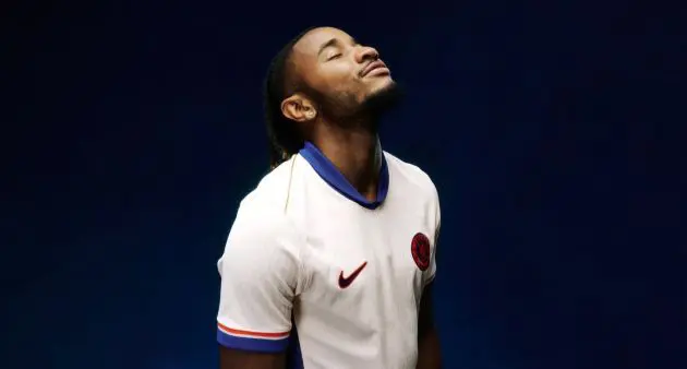 Christopher Nkunku in the new Chelsea away shirt.