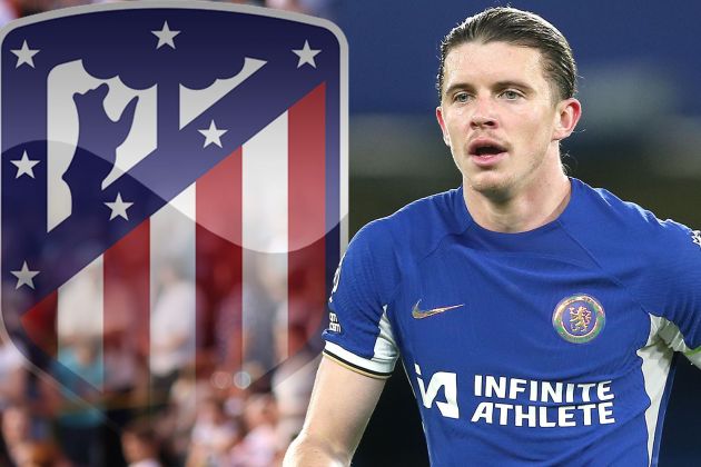 Conor Gallagher with an Atletico Madrid logo.