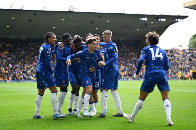 Chelsea team look delighted after big win at Wolves.