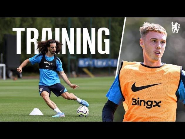 Cole Palmer and Marc Cucurella in training.