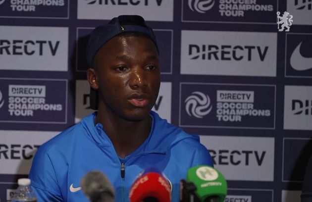 Moises Caicedo speaks in preseason press conference.