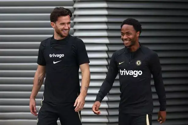 Raheem Sterling and Ben Chilwell on the training pitches.