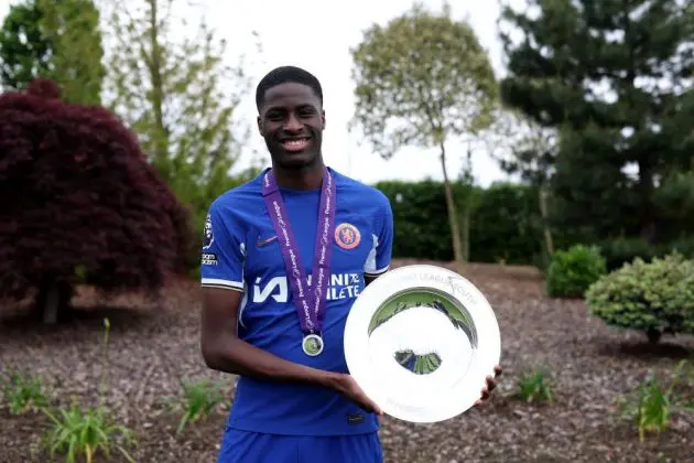 Saheed Olagunju with the Premier League Under-18 South trophy.