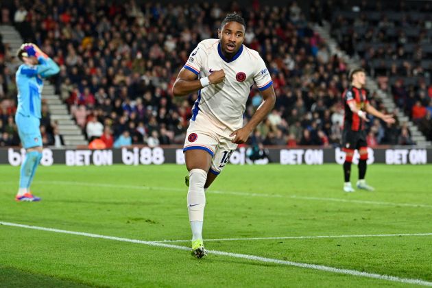 Christopher Nkunku celebrates a goal. (Photo by JUSTIN TALLIS / AFP)