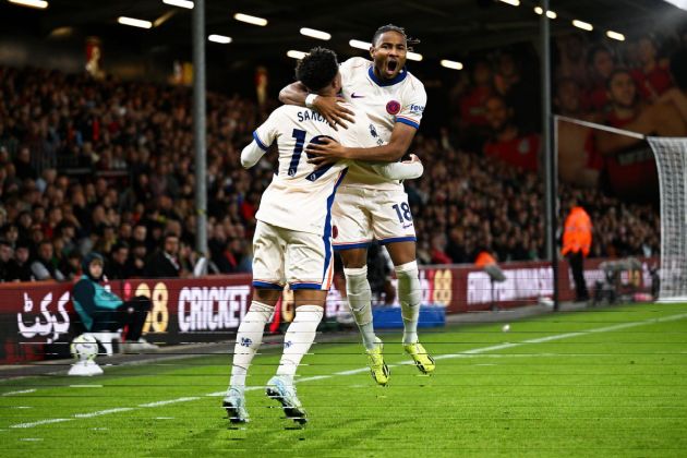 Christopher Nkunku and Jadon Sancho celebrate a late winner.