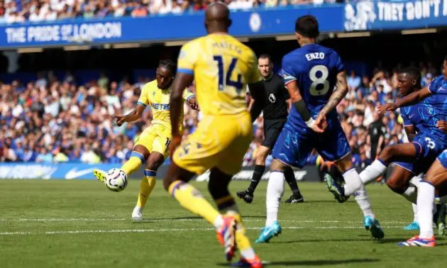 Eberechi Eze bends one in against Chelsea.