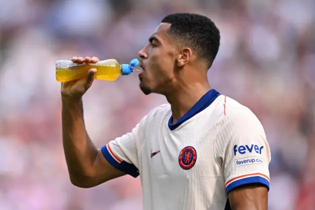 Levi Colwill takes a drink. (Photo by Justin Setterfield/Getty Images)