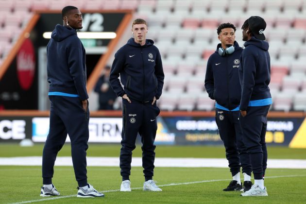 Cole Palmer and Jadon Sancho preparing for a game. Photo by Michael Steele/Getty Images)