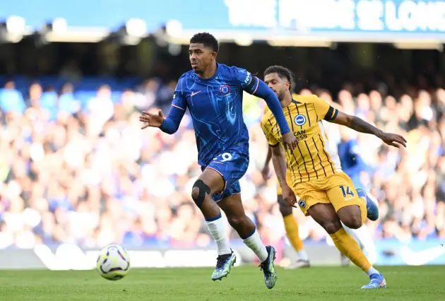 Wesley Fofana surges forward against Brighton. (Photo by Mike Hewitt/Getty Images)