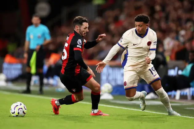 Jadon Sancho beats his man again. (Photo by Michael Steele/Getty Images)