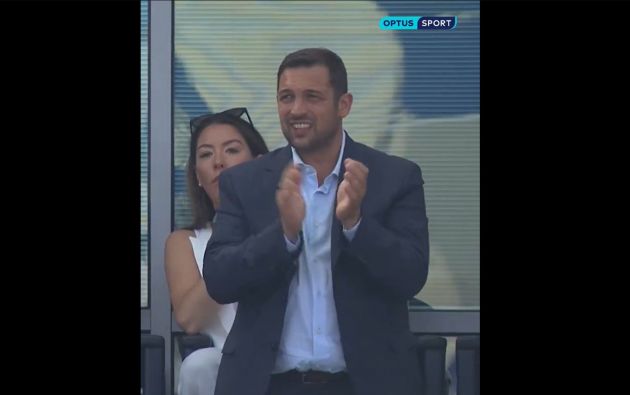 Laurence Stewart in a box at Stamford Bridge.