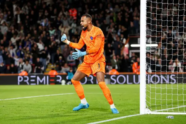 Robert Sanchez celebrates Bournemouth penalty save.