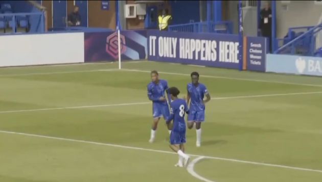 Tyrique George celebrates hat-trick for Chelsea under-21s.