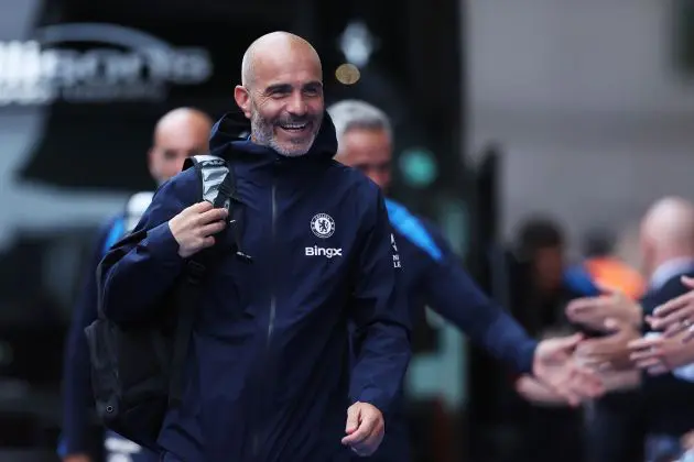 Enzo Maresca arrives at Stamford Bridge.