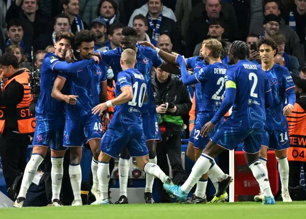 Chelsea celebrate a goal. (Photo by Mike Hewitt/Getty Images)