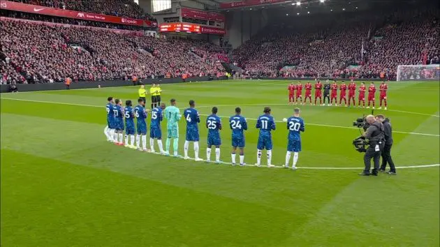 Chelsea team line up against Liverpool at Anfield.