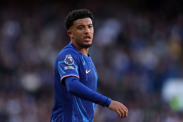 Jadon Sancho huffs and puffs off the ball. (Photo by Richard Heathcote/Getty Images)