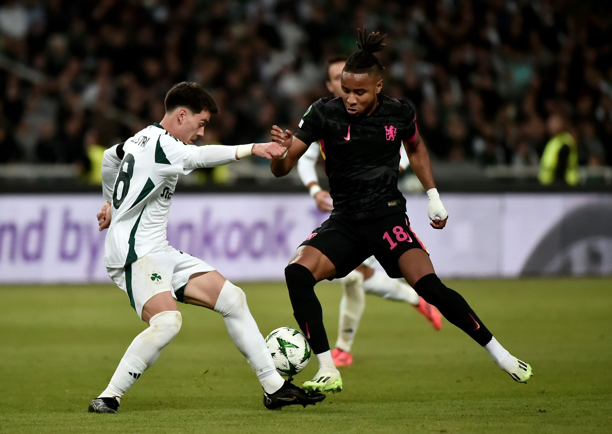 Christopher Nkunku shows some happy feet. (Photo by Milos Bicanski/Getty Images)