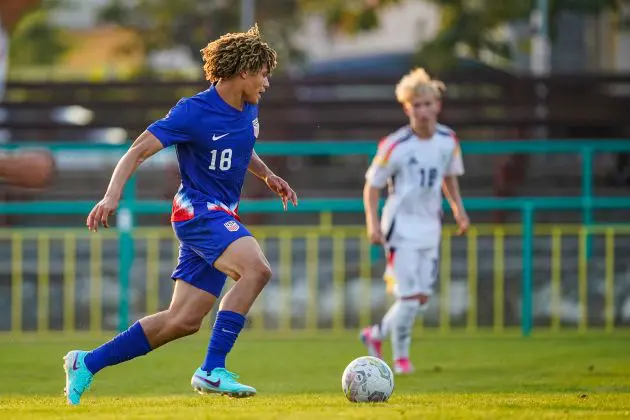 Landon Emenalo playing for USA U18s. (Photo by Christian Hofer/Getty Images for DFB)