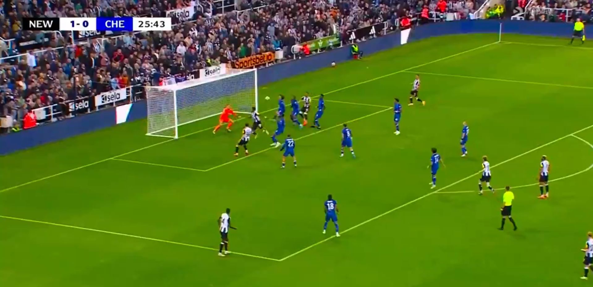 Newcastle score against Chelsea after slack defending.