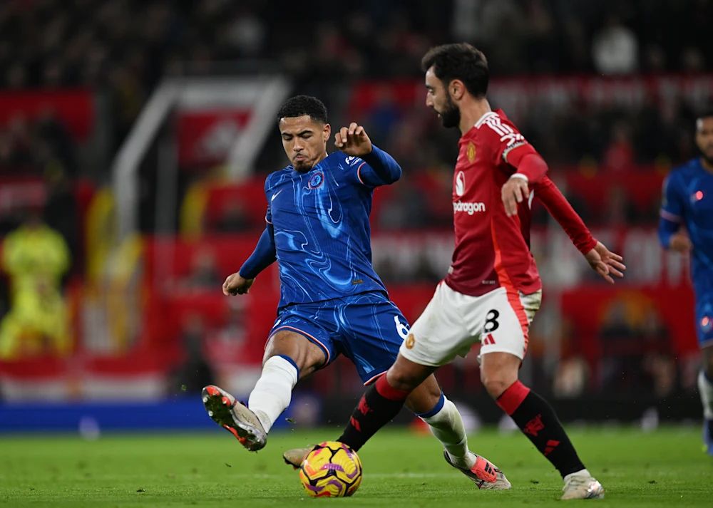 Levi Colwill in action for Chelsea against Manchester United. (Photo by Darren Walsh/Chelsea FC)