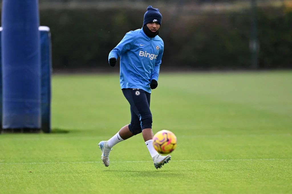 Jadon Sancho training at a chilly Cobham. (Photo by Darren Walsh/Chelsea FC via Getty Images)