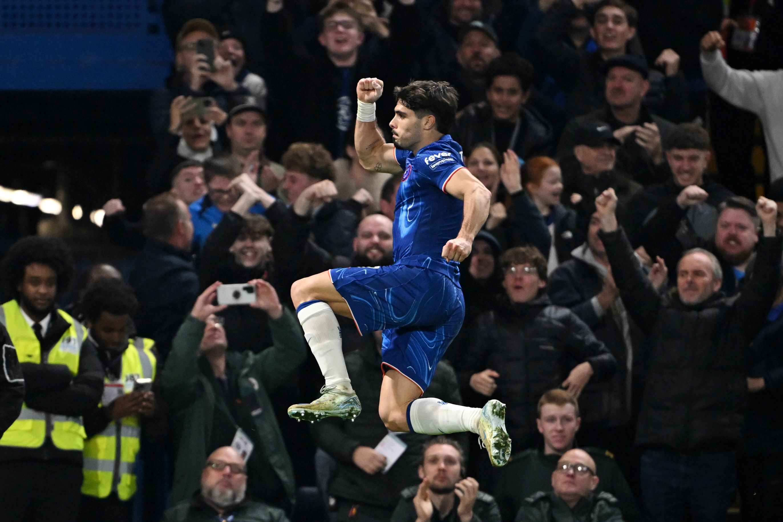 Pedro Neto celebrates a goal for Chelsea. (Photo by Mike Hewitt/Getty Images)