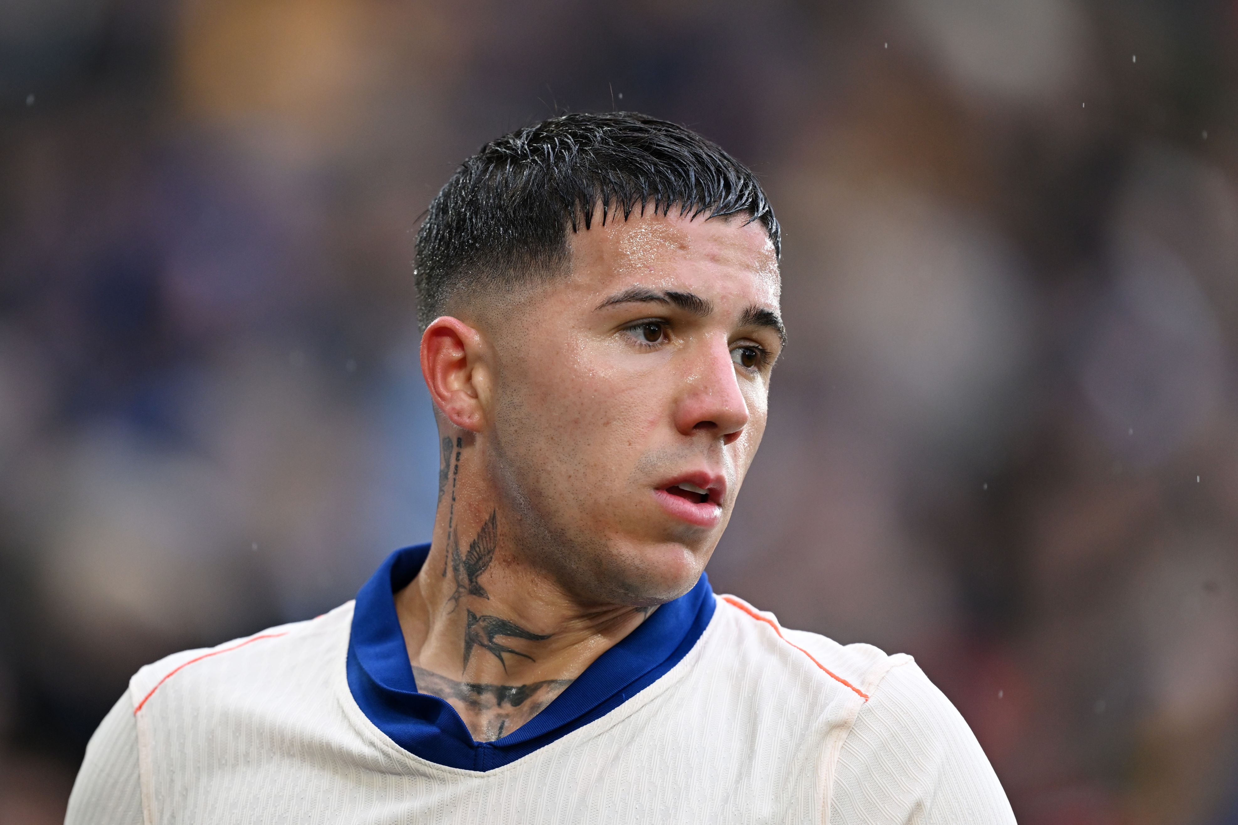 Enzo Fernandez in midfield for Chelsea. (Photo by Michael Regan/Getty Images)