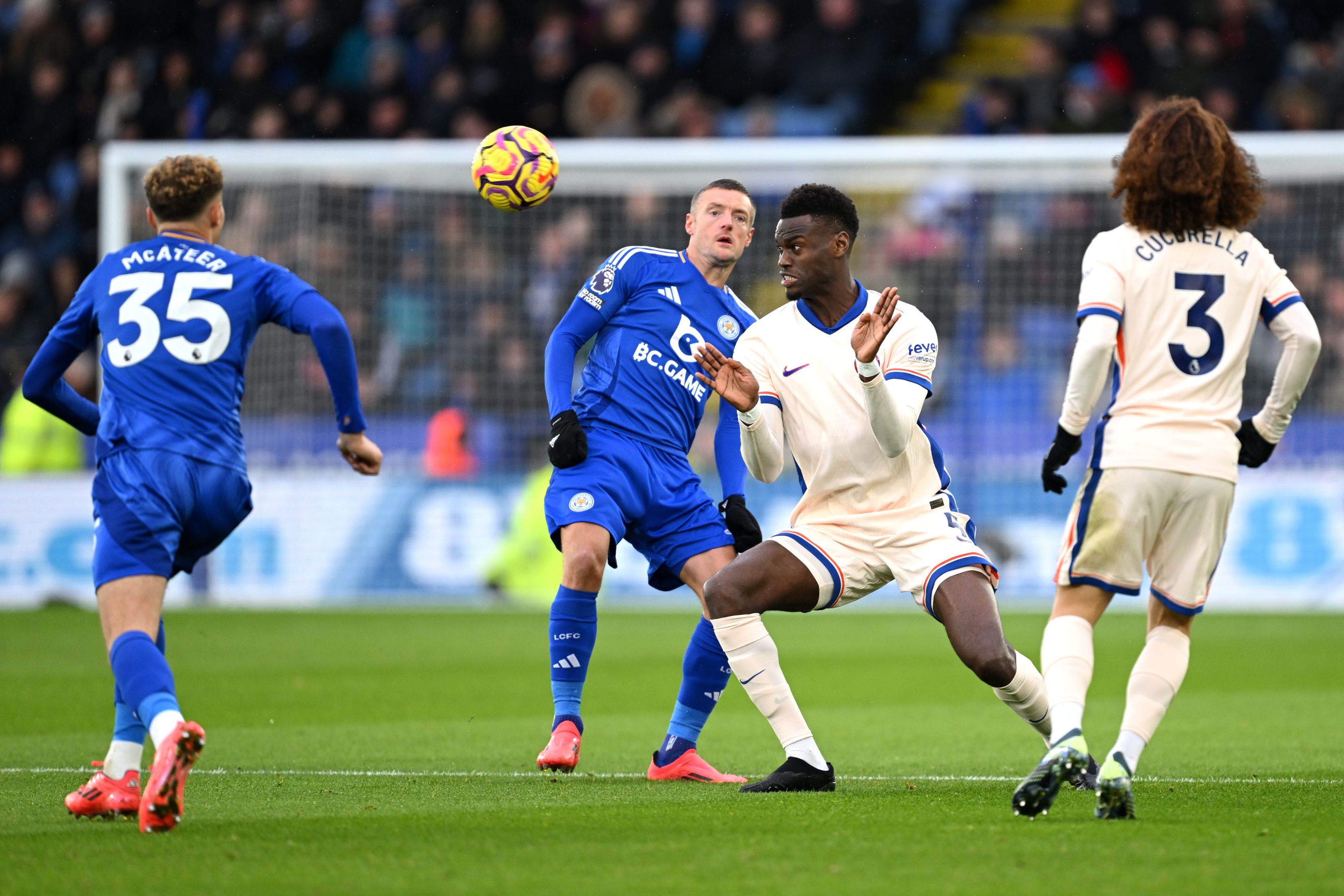 Benoit Badiashile heads the ball clear. (Photo by Michael Regan/Getty Images)