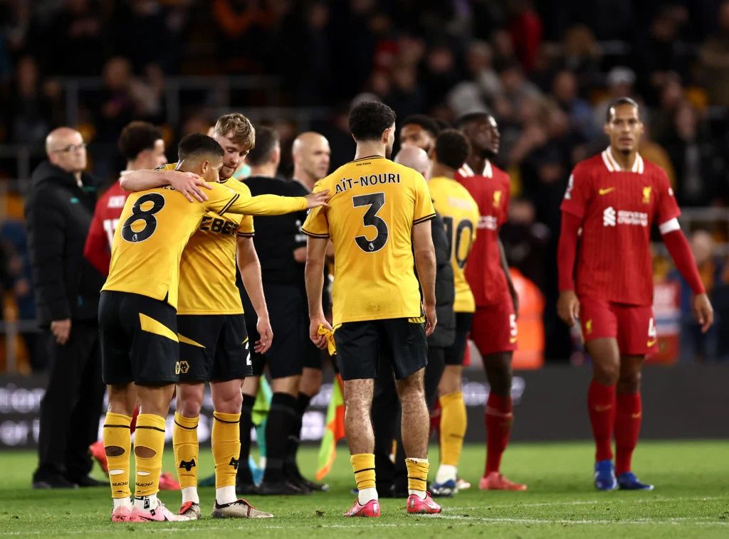 Rayan Ait-Nouri after facing Liverpool. (Photo by Naomi Baker/Getty Images)