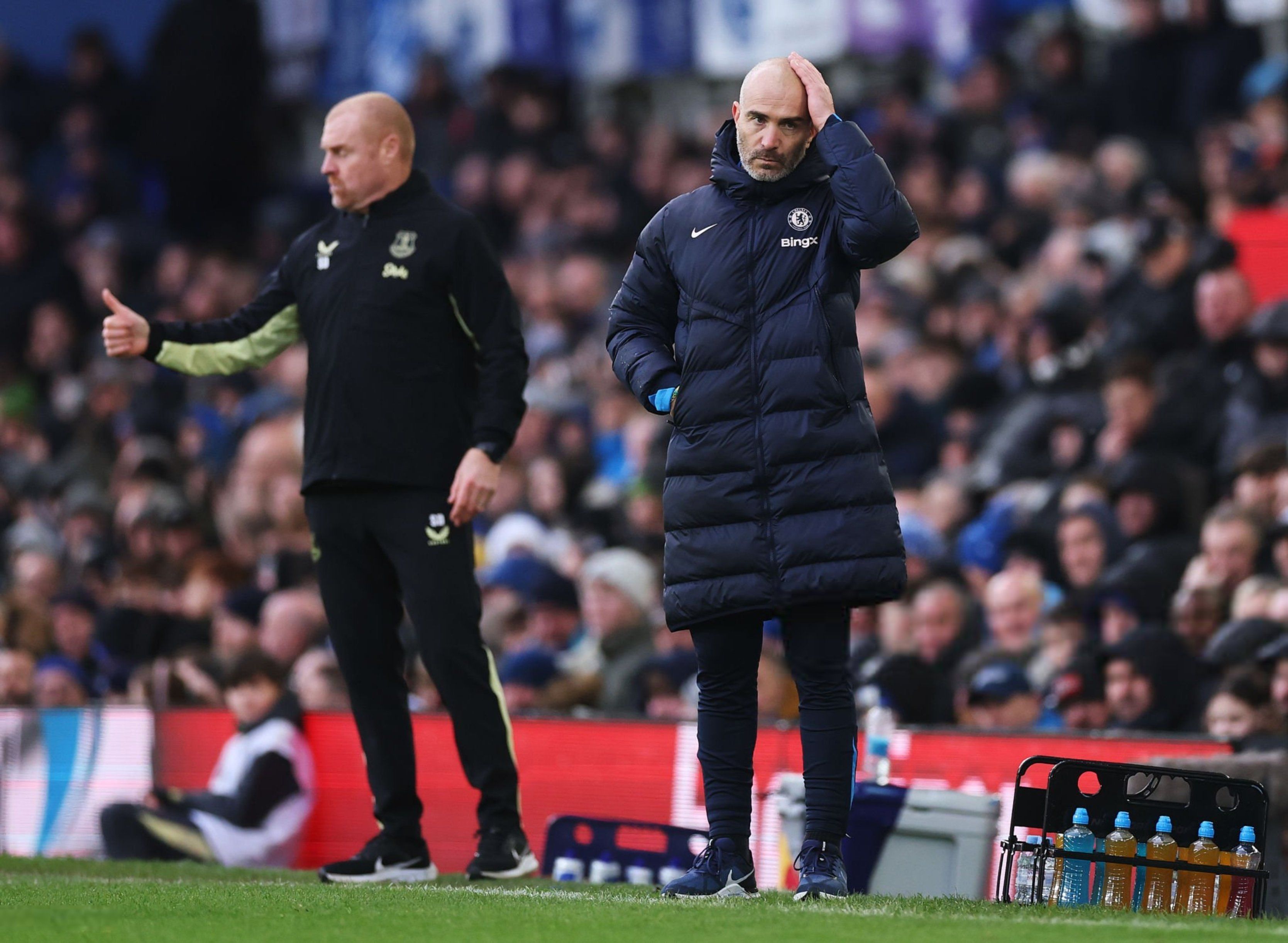 Enzo Maresca left frustrated on the sidelines at Everton. (Photo by Darren Walsh/Chelsea FC)