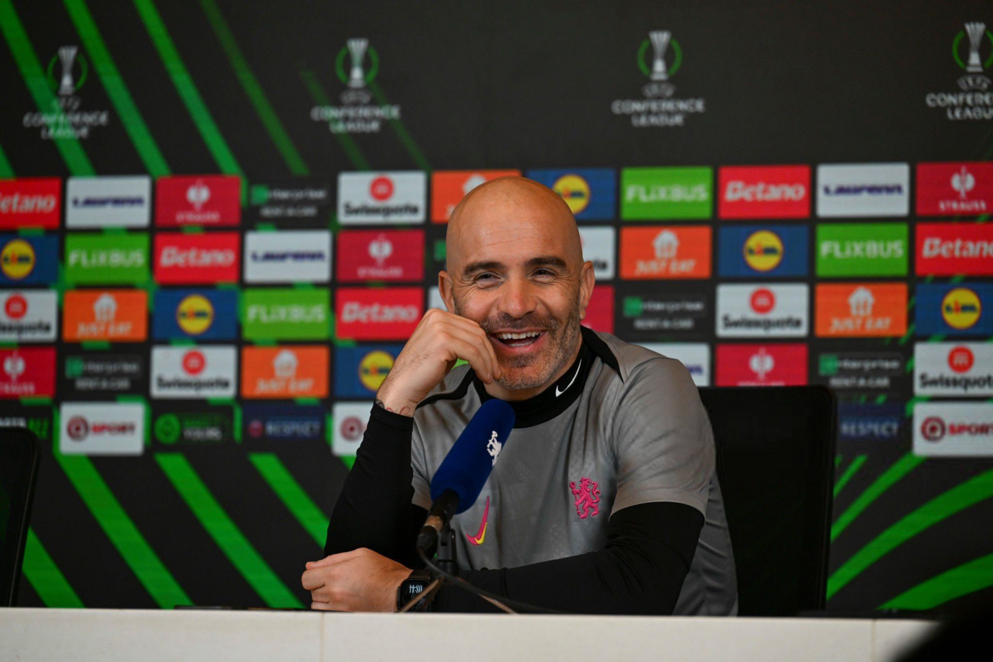 A relaxed Enzo Maresca in his press conference. (Photo by Darren Walsh/Chelsea FC)