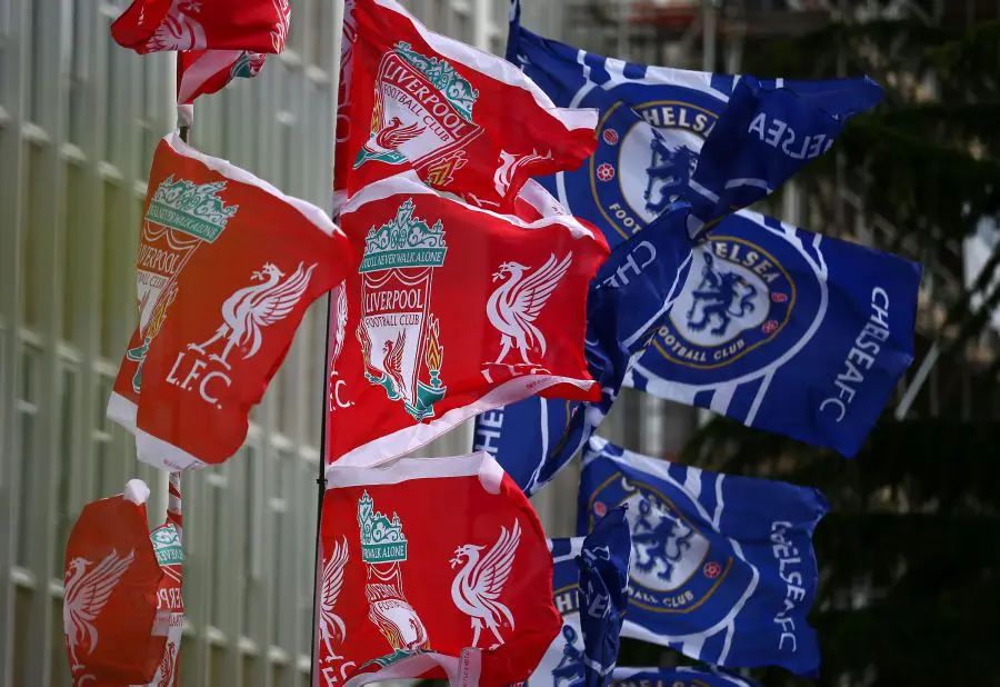 Liverpool and Chelsea flags. (Photo by Clive Mason/Getty Images)