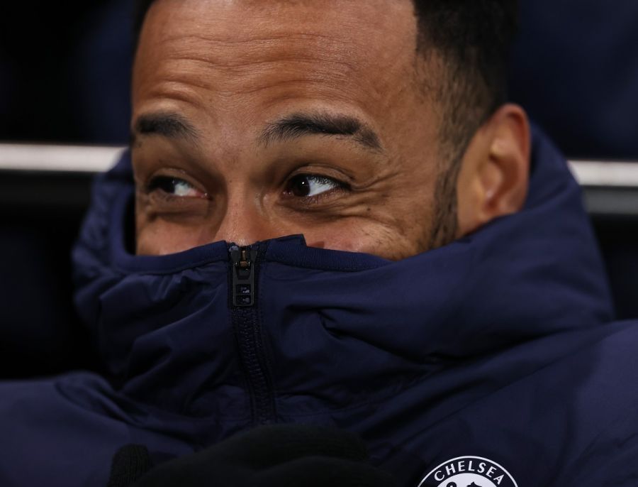 Pierre-Emerick Aubameyang on the Chelsea bench. (Photo by Ryan Pierse/Getty Images)