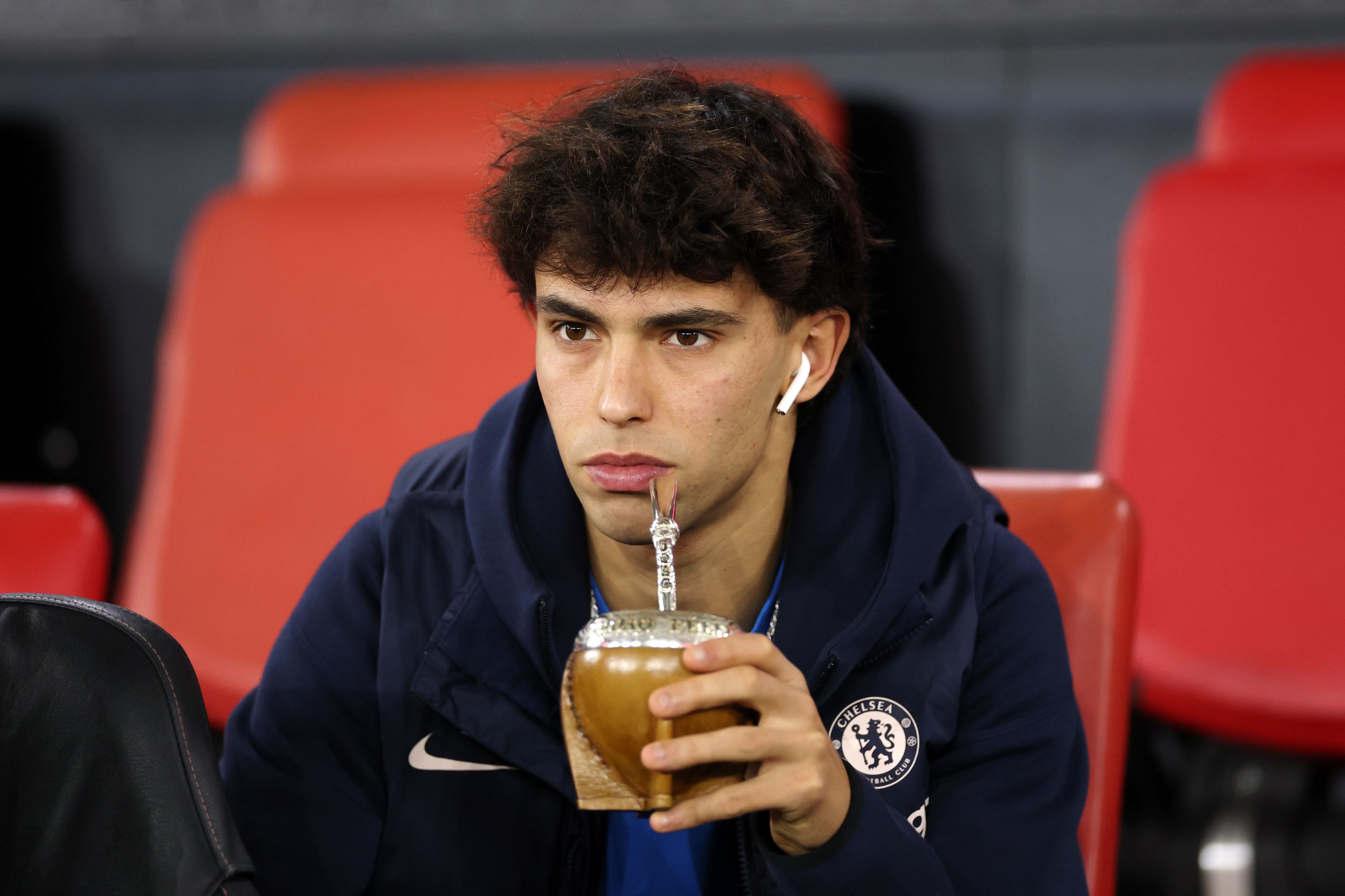 Joao Felix sips mate tea. (Photo by Michael Steele/Getty Images)