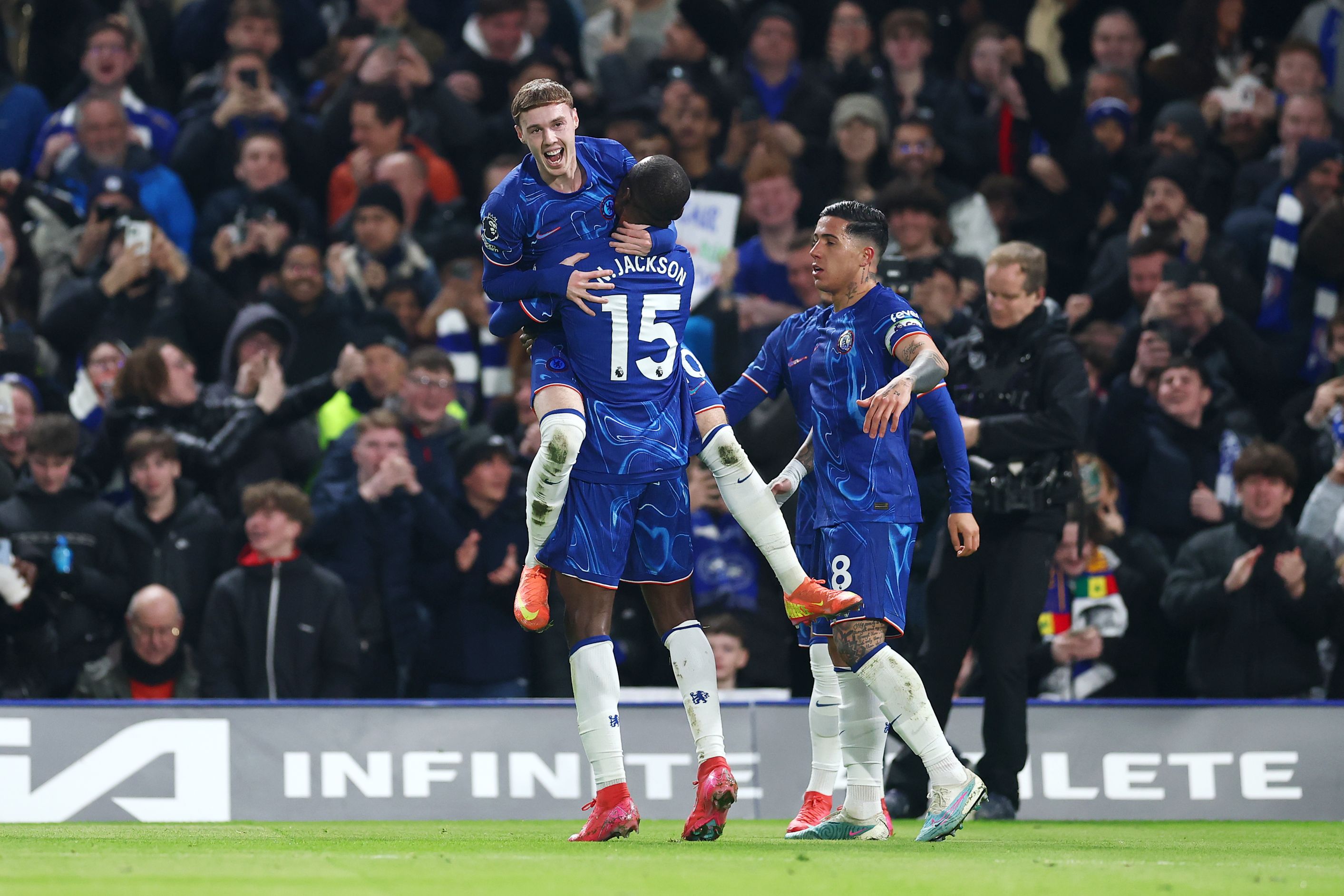 Cole Palmer celebrates scoring against Bournemouth. (Photo by Bryn Lennon/Getty Images)